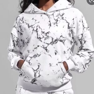 Buffbunny‎ Women’s M Untamed Hoodie Sweatshirt White Marble Loungewear Plush New